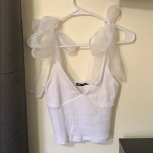 Zara Ribbed white  crop top